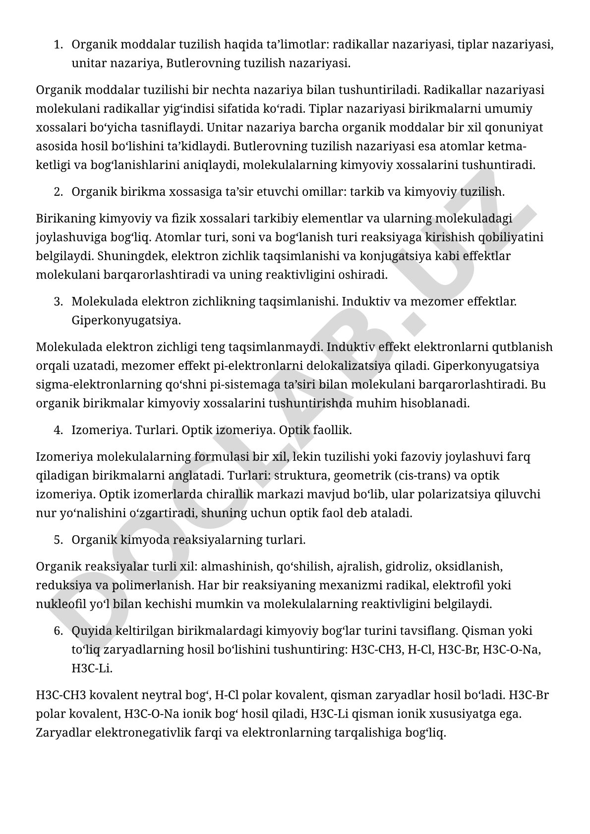 Organik moddalar tuzilish nazariyalari va elektron effektlar