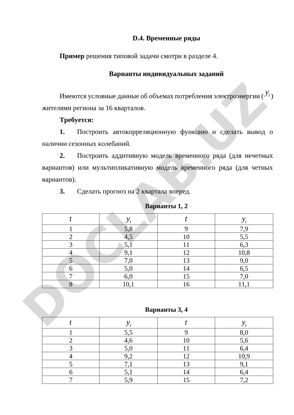 Индивидуальное задание по временным рядам: анализ потребления электроэнергии, модели и