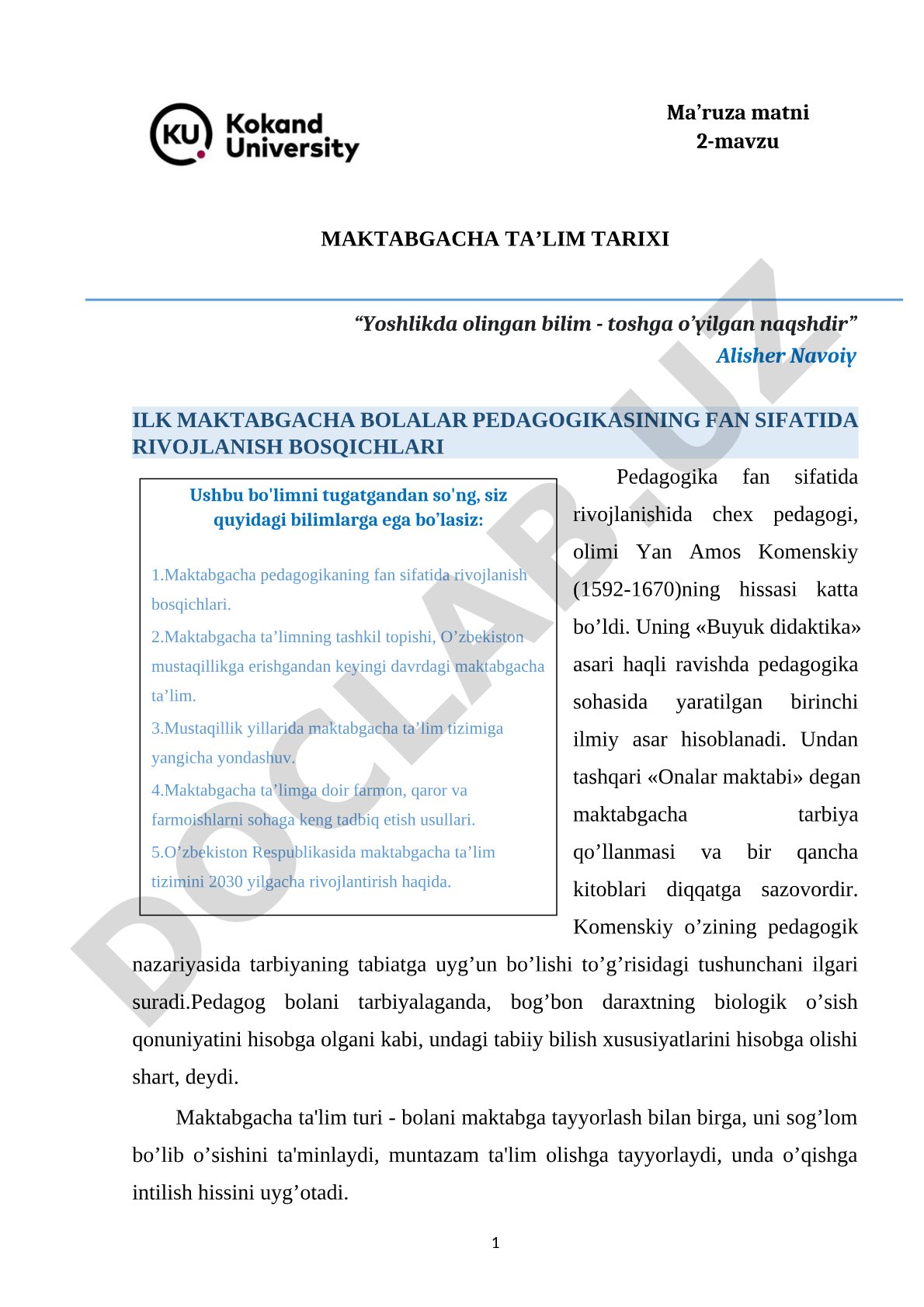 Maktabgacha ta'lim tarixi