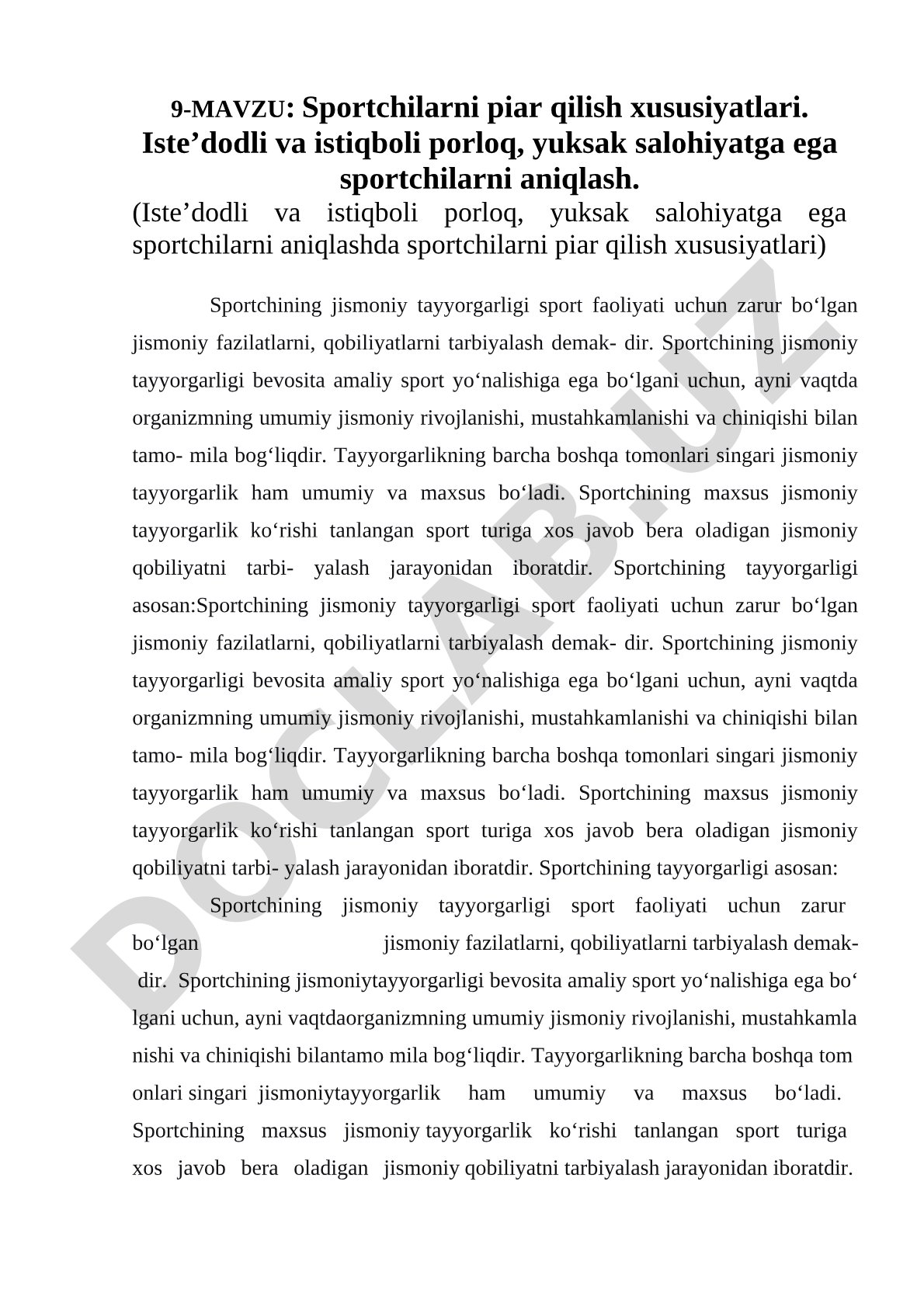 Sportchilarni piar qilish xususiyatlari va iqtidorli sportchilarni aniqlash