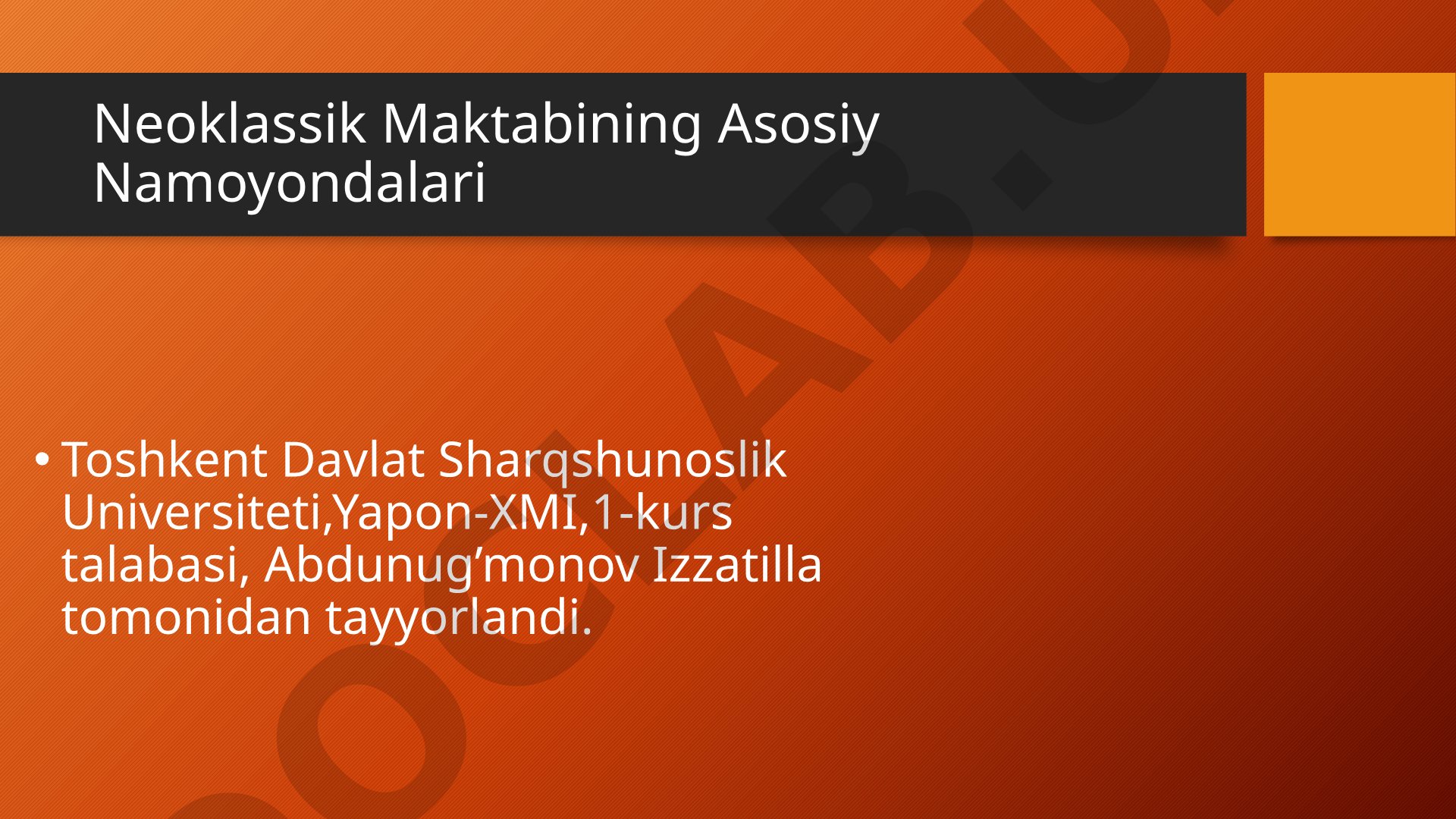 Neoklassik Maktabining Asosiy Namoyondalari