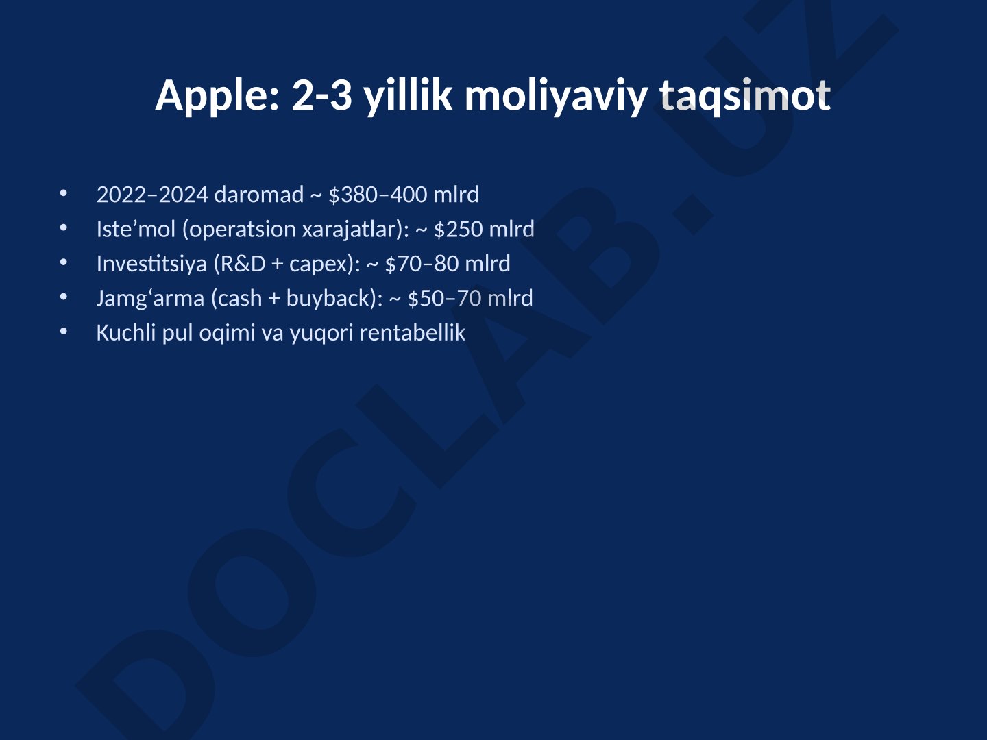 Apple moliyaviy taqsimoti tahlili 2022-2024