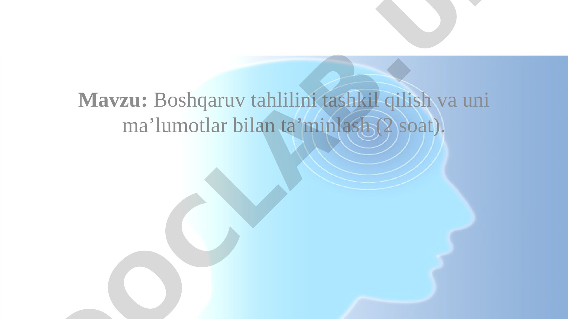 Boshqaruv tahlilini tashkil qilish va uni ma’lumotlar bilan ta’minlash (2 soat)