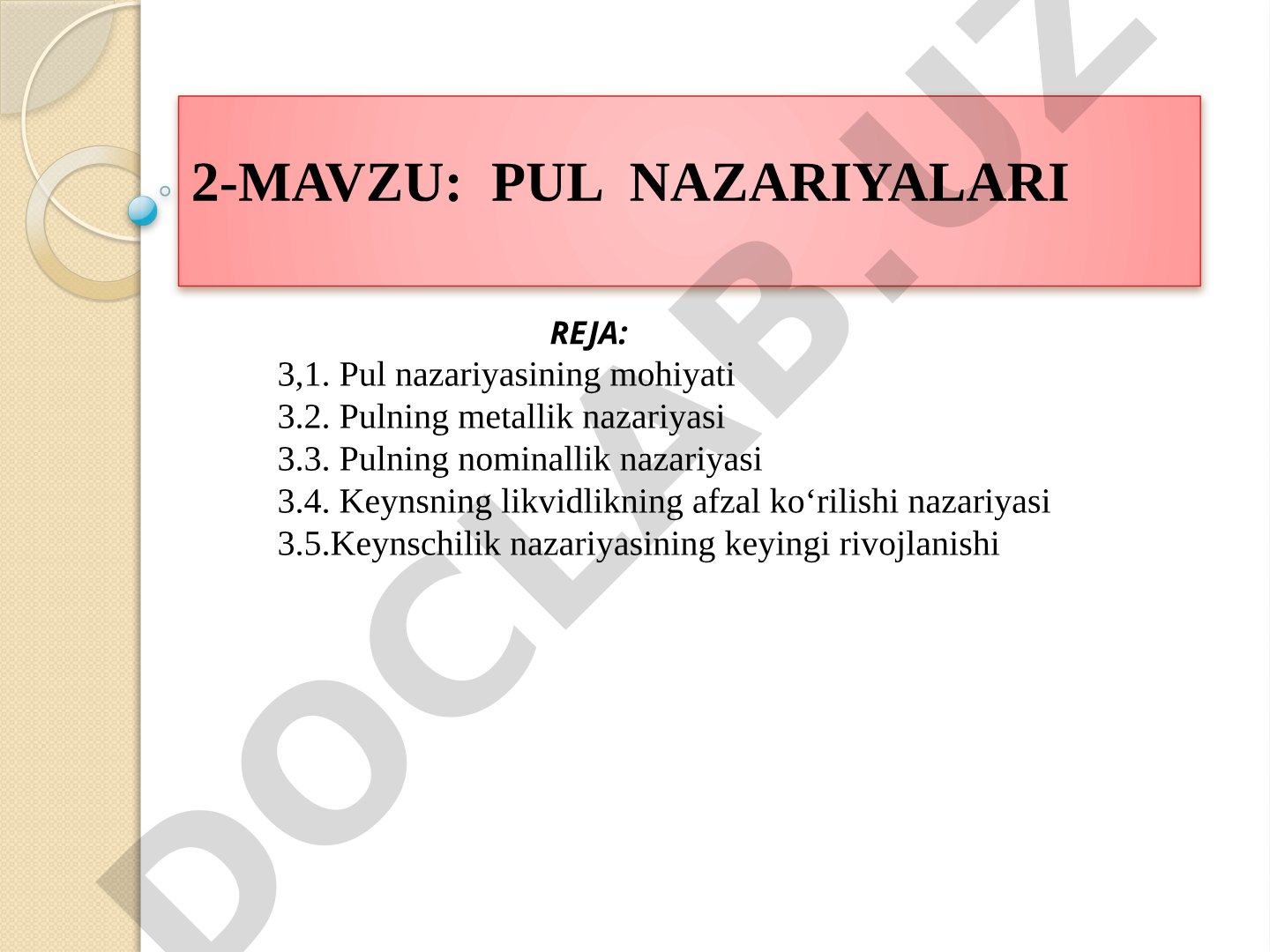 Pul nazariyasining mohiyati 3.2