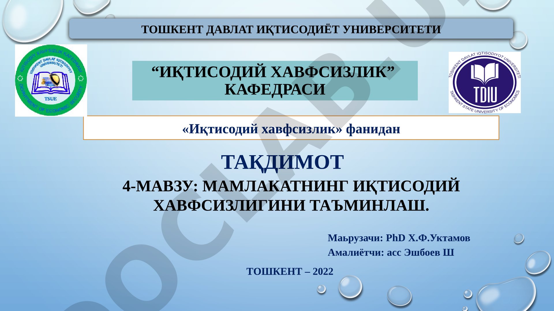 Мамлакатнинг иқтисодий хавфсизлигини таъминлаш