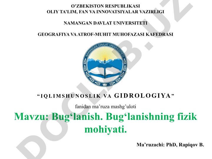 Bug‘lanishning fizik mohiyati va hisoblash usullari