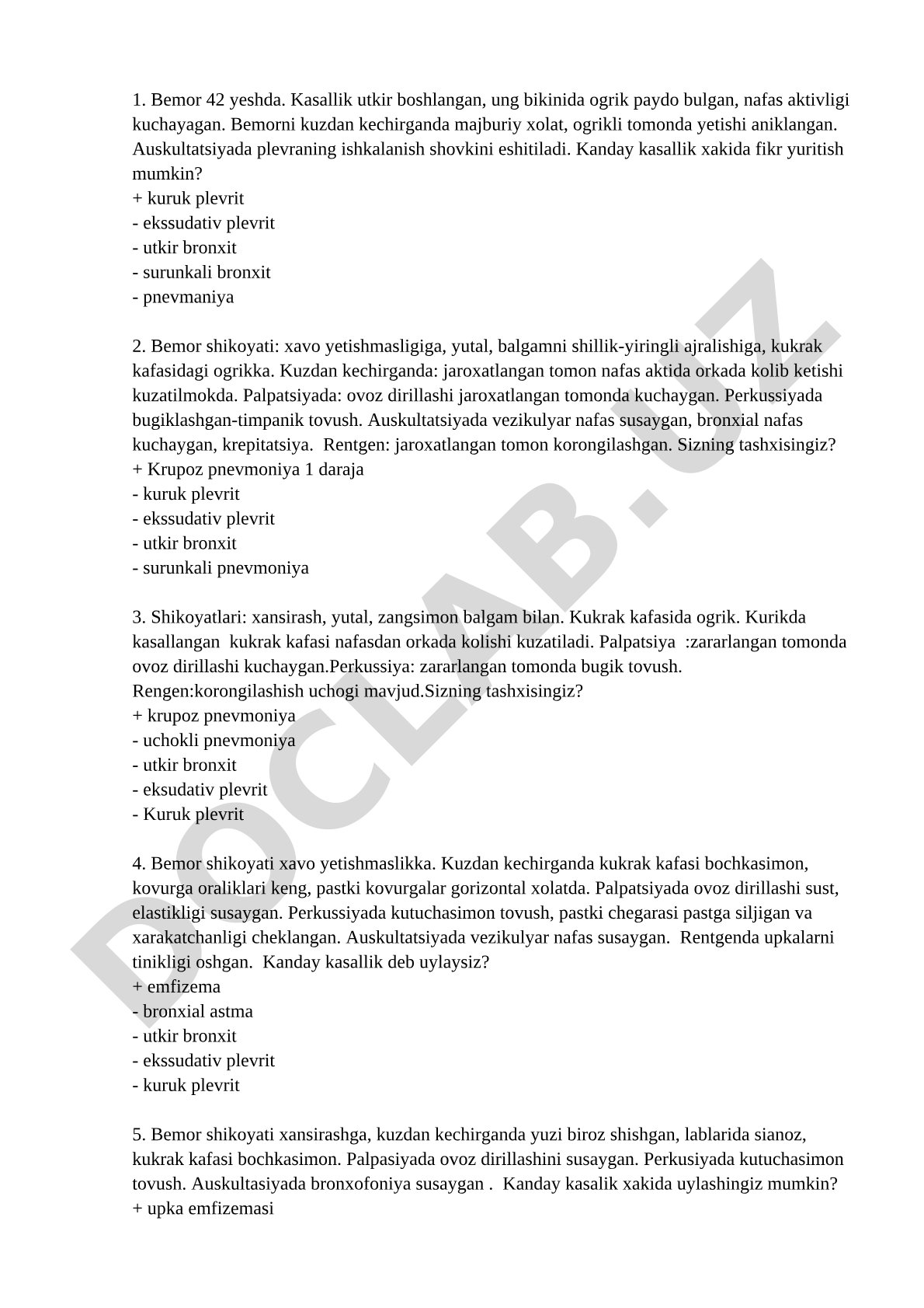 Plevrit va pnevmoniya klinik holatlari