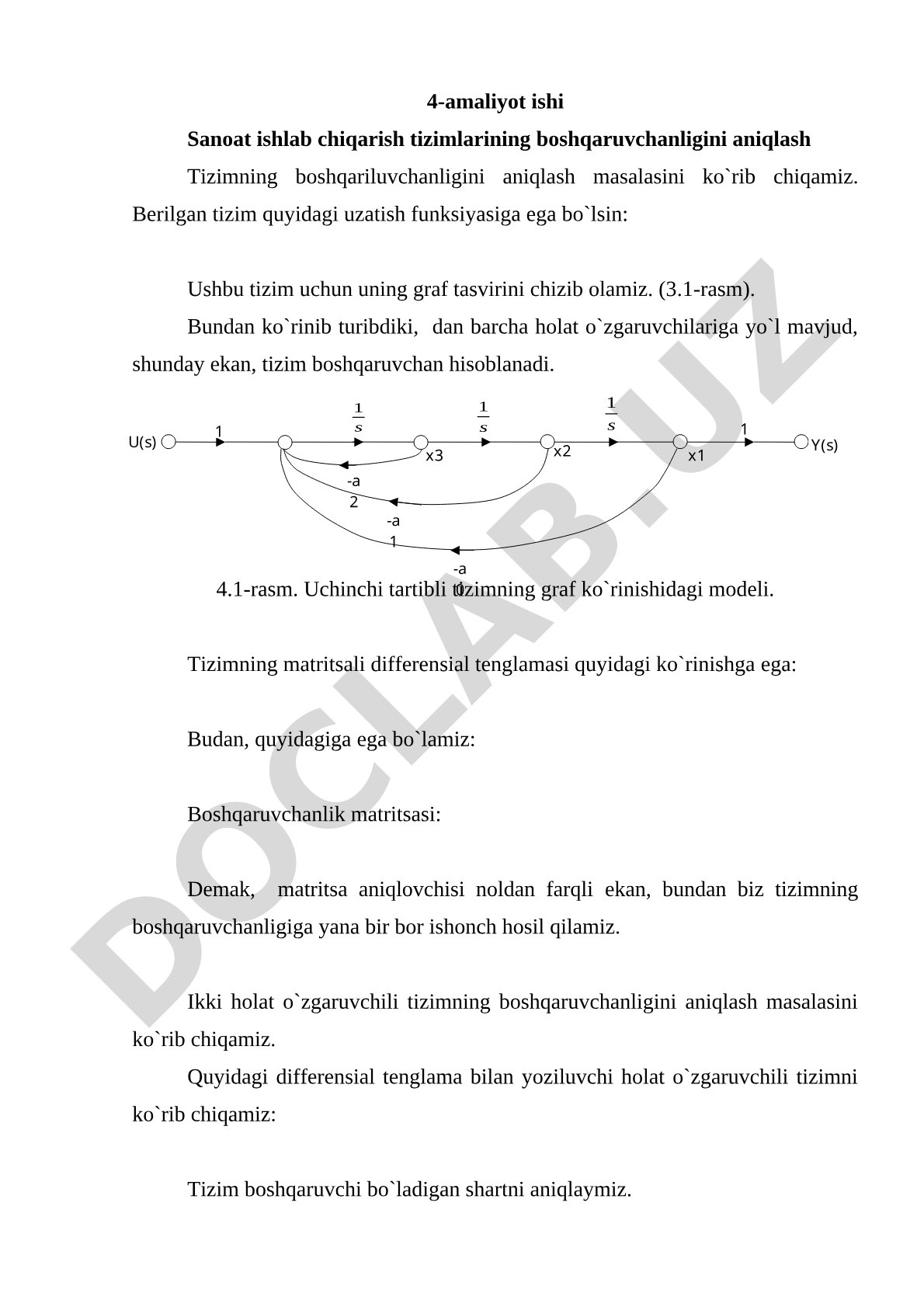 4-amaliyot ishi Sanoat ishlab chiqarish tizimlarining boshqaruvchanligini aniqlash