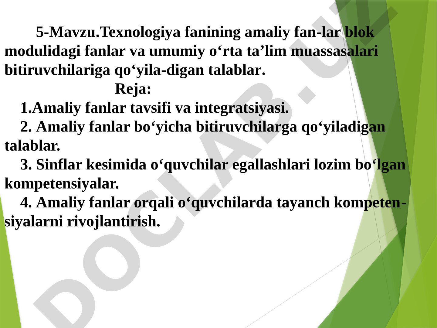 Texnologiya fanining amaliy fan-lar blok modulidagi fanlar va umumiy о‘rta ta’lim muassasalari bitiruvchilariga qо‘yila-digan talablar