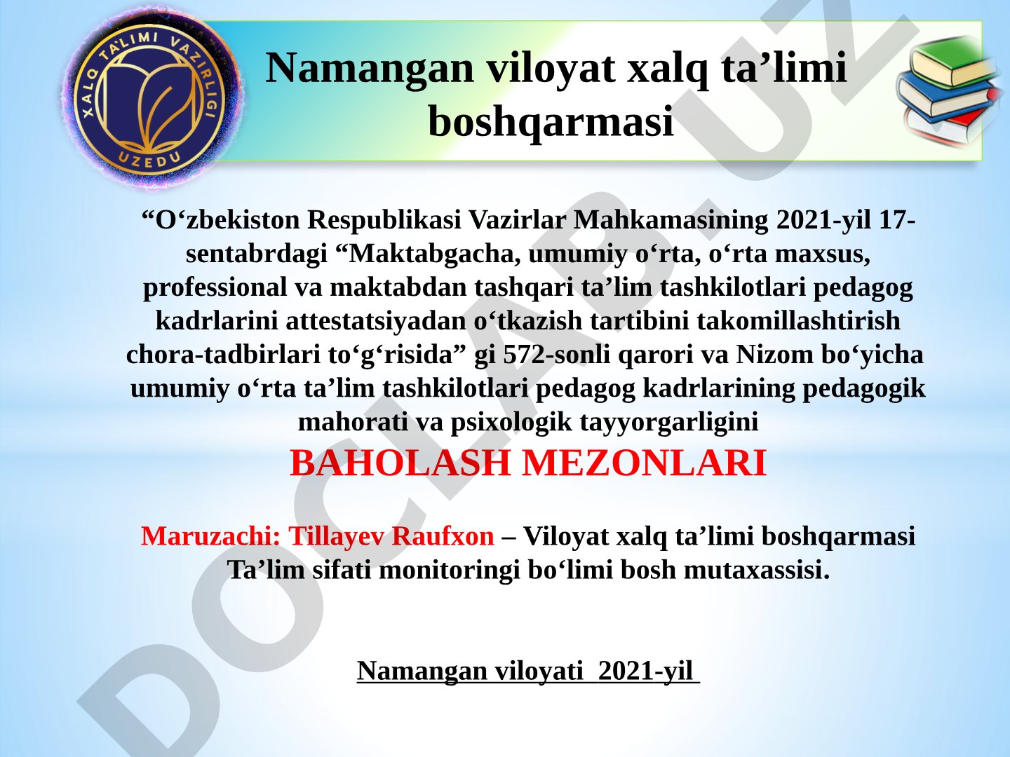 Pedagog kadrlarni baholash mezonlari