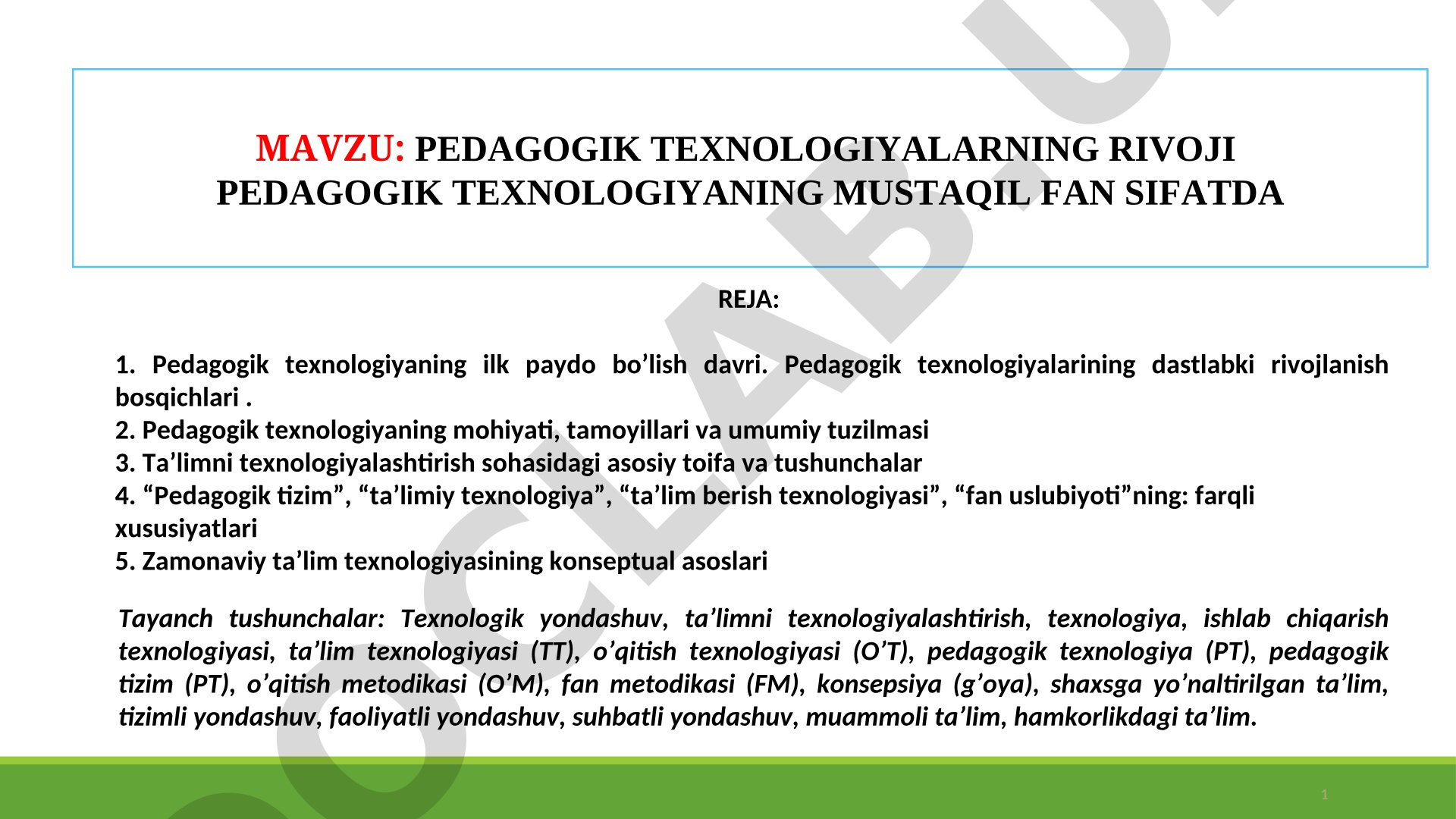 PЕDАGОGIK TЕХNОLОGIYALАRNING RIVОJI PЕDАGОGIK TЕХNОLОGIYANING MUSTАQIL FАN SIFАTDА RЕJА