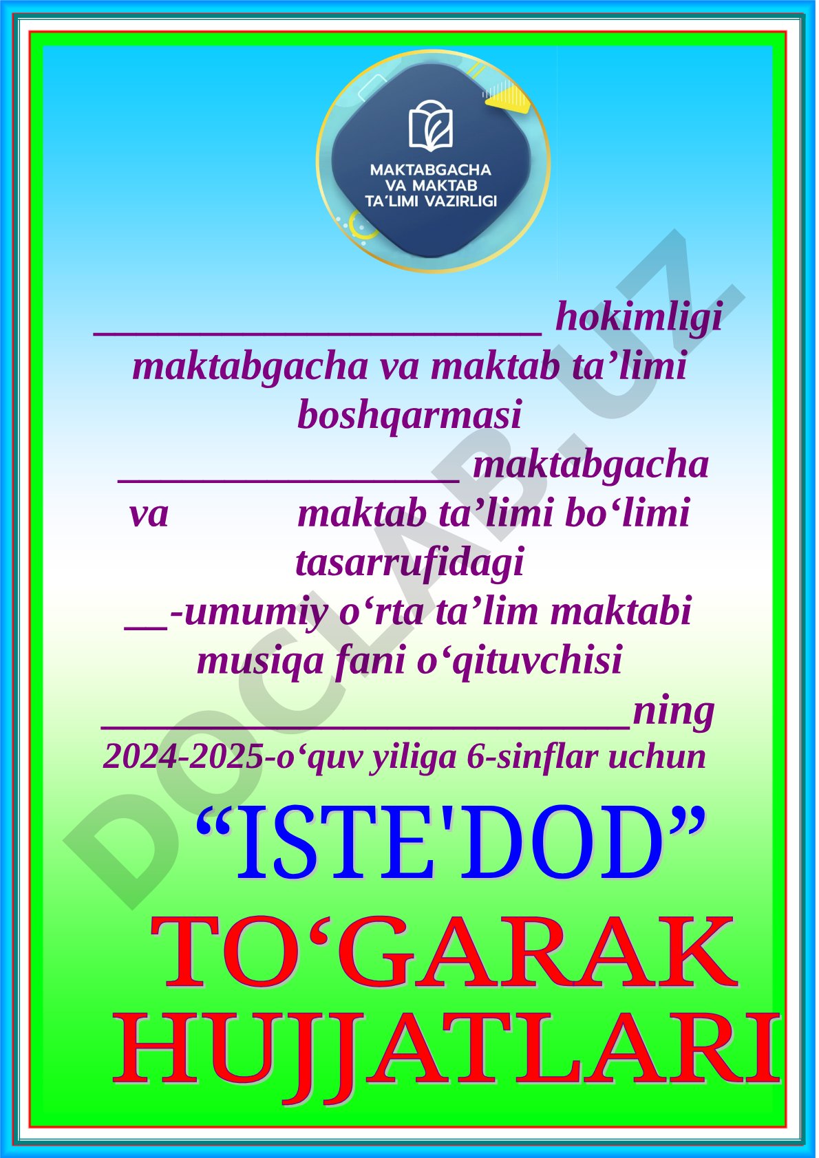 Iste'dod to'garagining 6-sinflar uchun ish rejasi