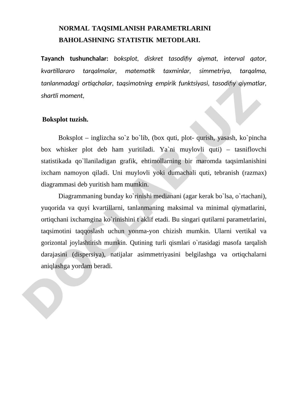 Normal taqsimlanish parametrlarini baholashning statistik metodlari