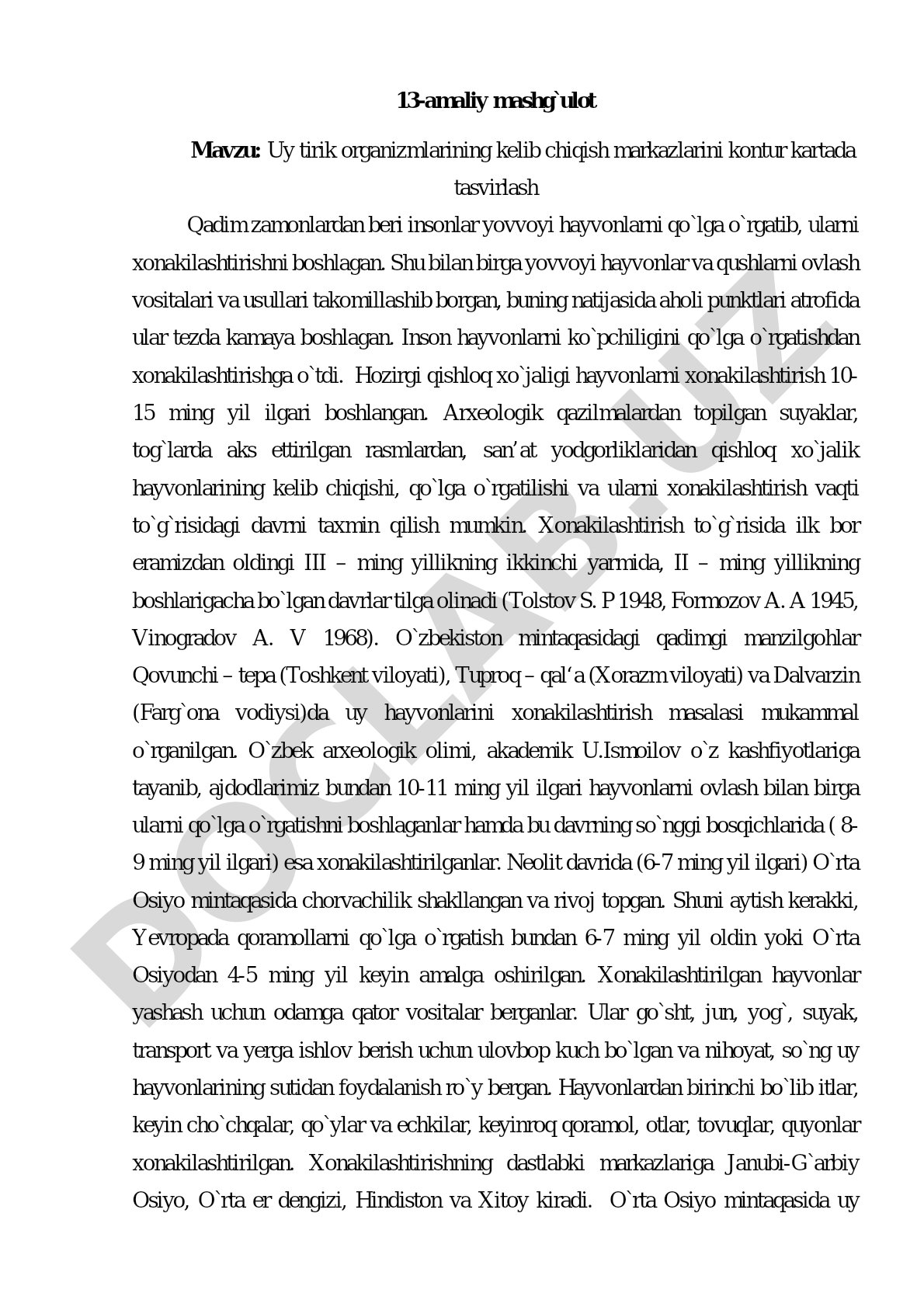 Uy tirik organizmlarining kelib chiqish markazlarini kontur kartada tasvirlash