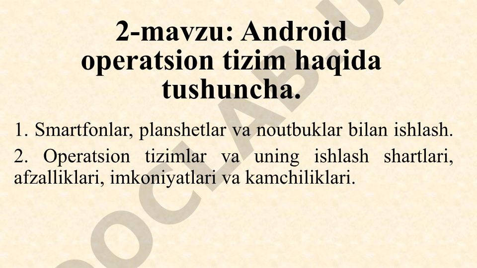 Android operatsion tizimi haqida tushuncha va mobil OS taqqoslash