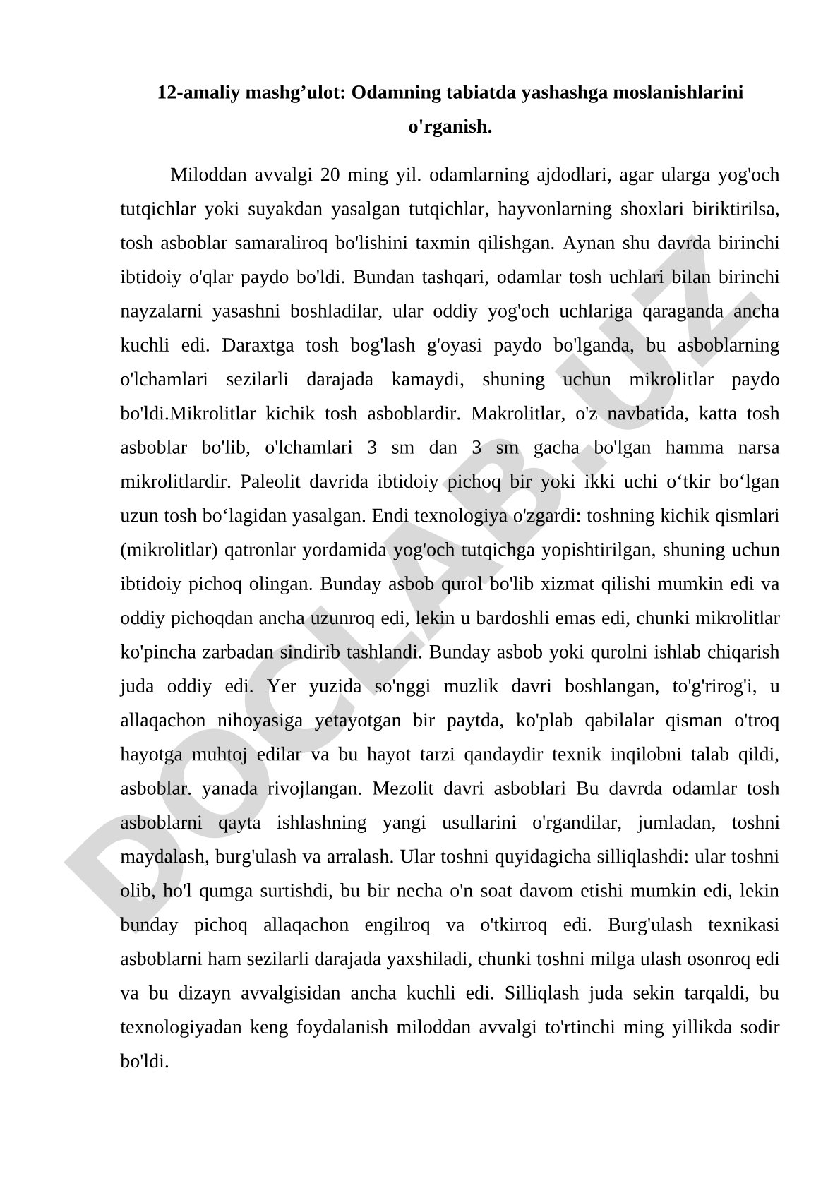 Odamning tabiatda yashashga moslanishlarini o'rganish