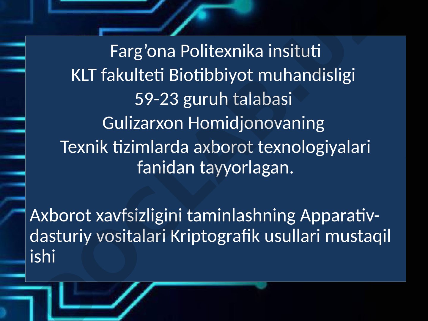 2.Axborot xavfsizligi va Kiberxavfsizlik