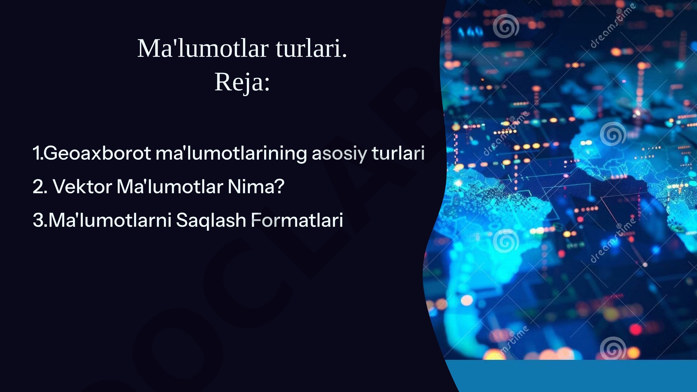 Geoaxborot tizimida ma'lumotlar turlari, vektor va raster tushunchalari yoritilgan
