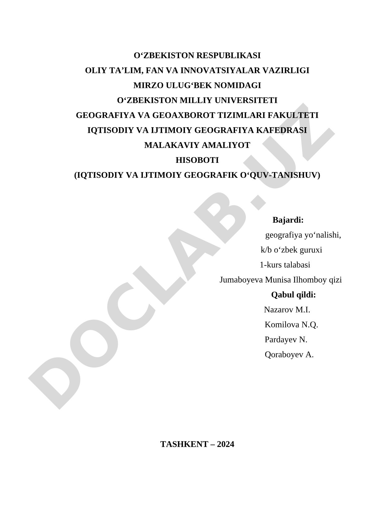 Bo‘stonliq tumaniga iqtisodiy-geografik o‘quv-tanishuv amaliyoti