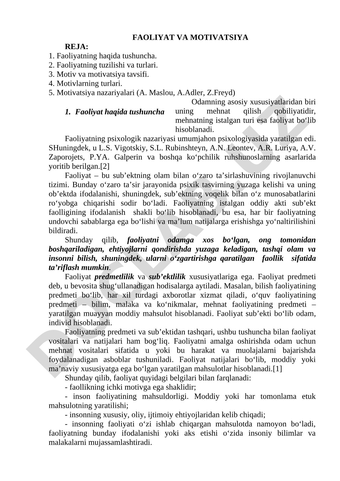 Faoliyat va motivatsiya: tushunchasi, turlari va nazariyalari