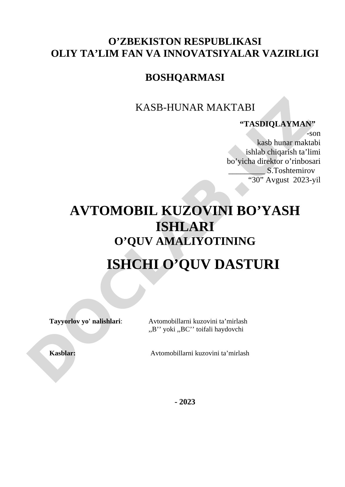 Avtomobil kuzovini bo'yash ishlari