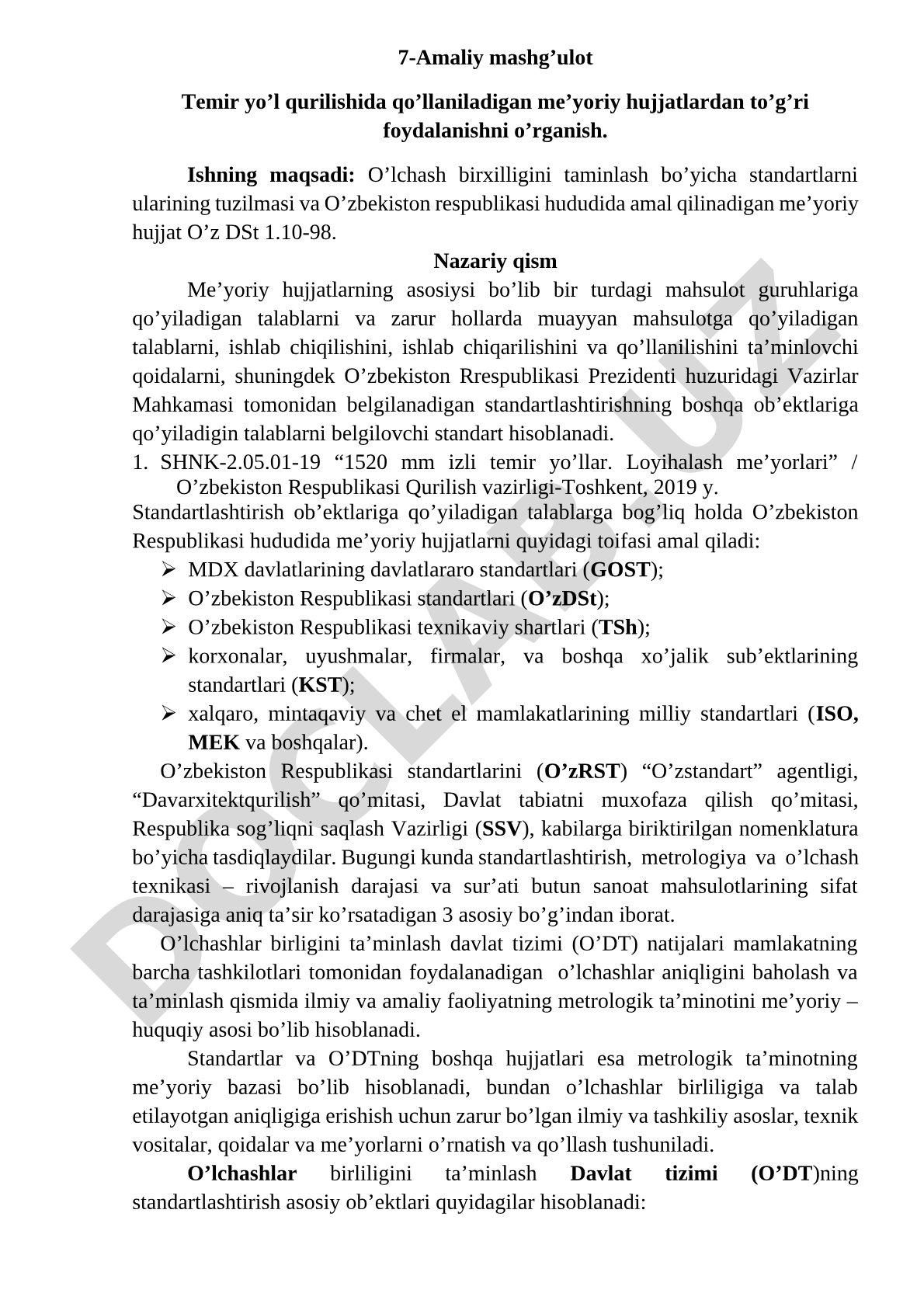 Temir yo’l qurilishida qo’llaniladigan me’yoriy hujjatlardan to’g’ri foydalanishni o’rganish