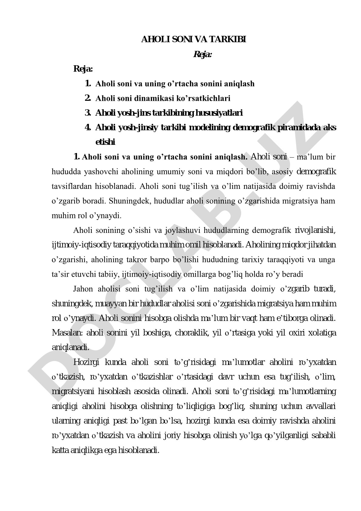 Aholi soni va tarkibi