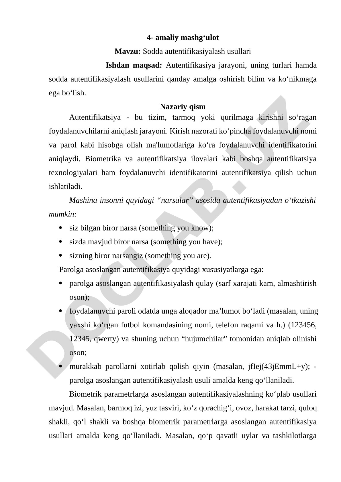 Sodda autentifikasiyalash usullari