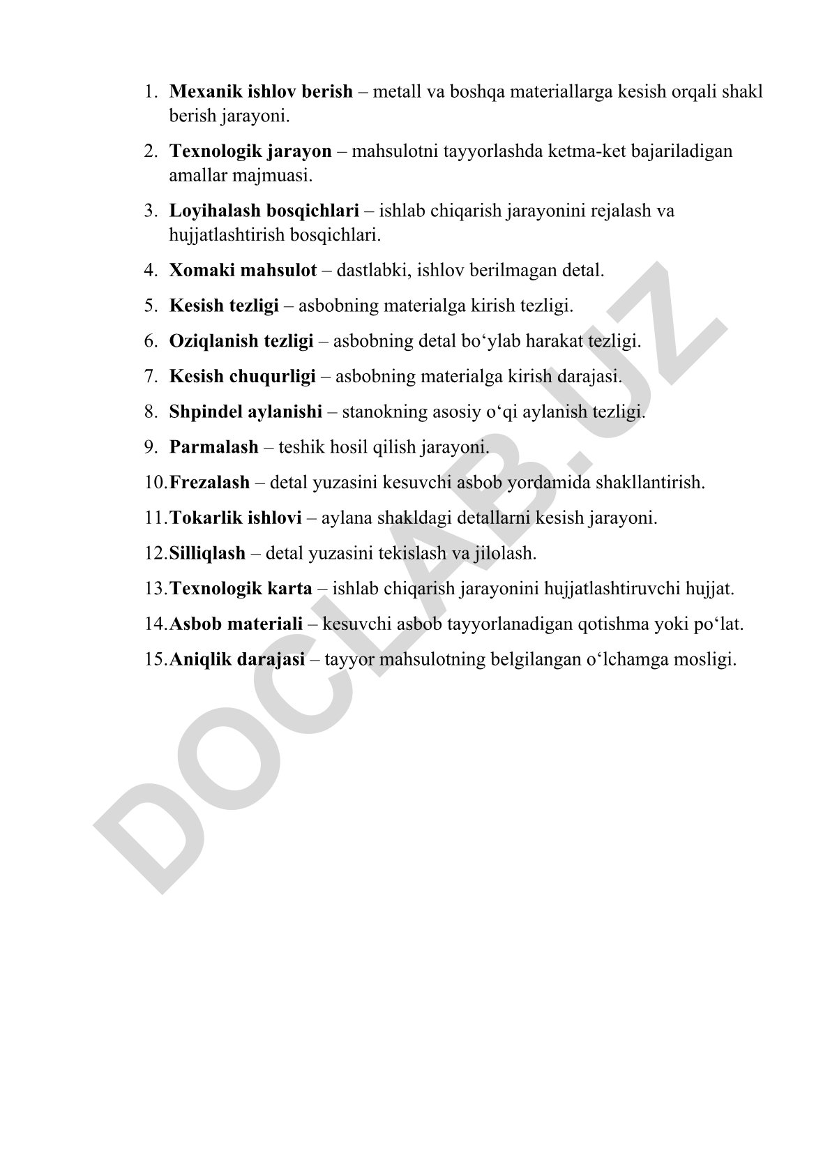 Mexanik ishlov berish va texnologik jarayonlar