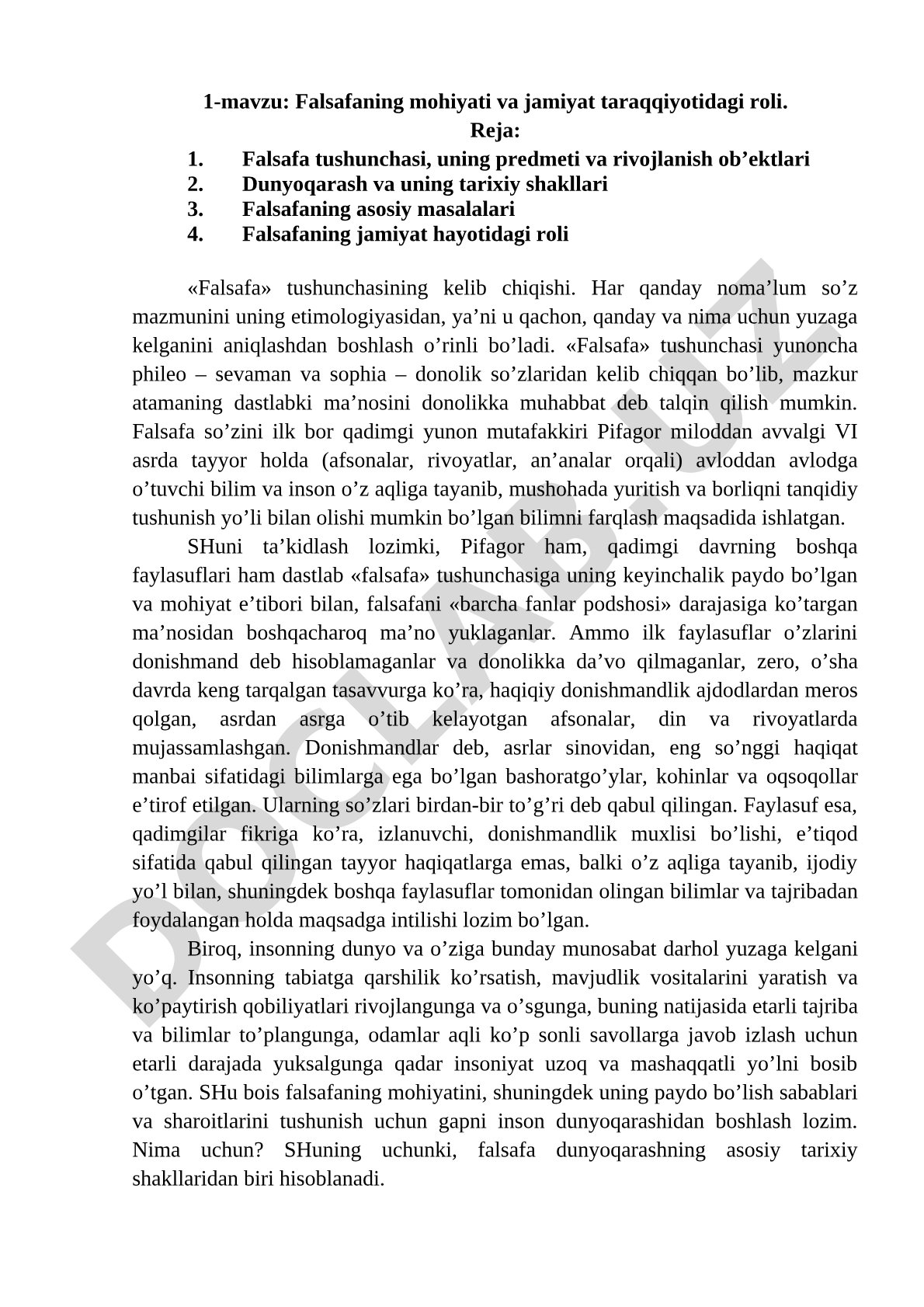 Falsafaning mohiyati va jamiyat taraqqiyotidagi roli
