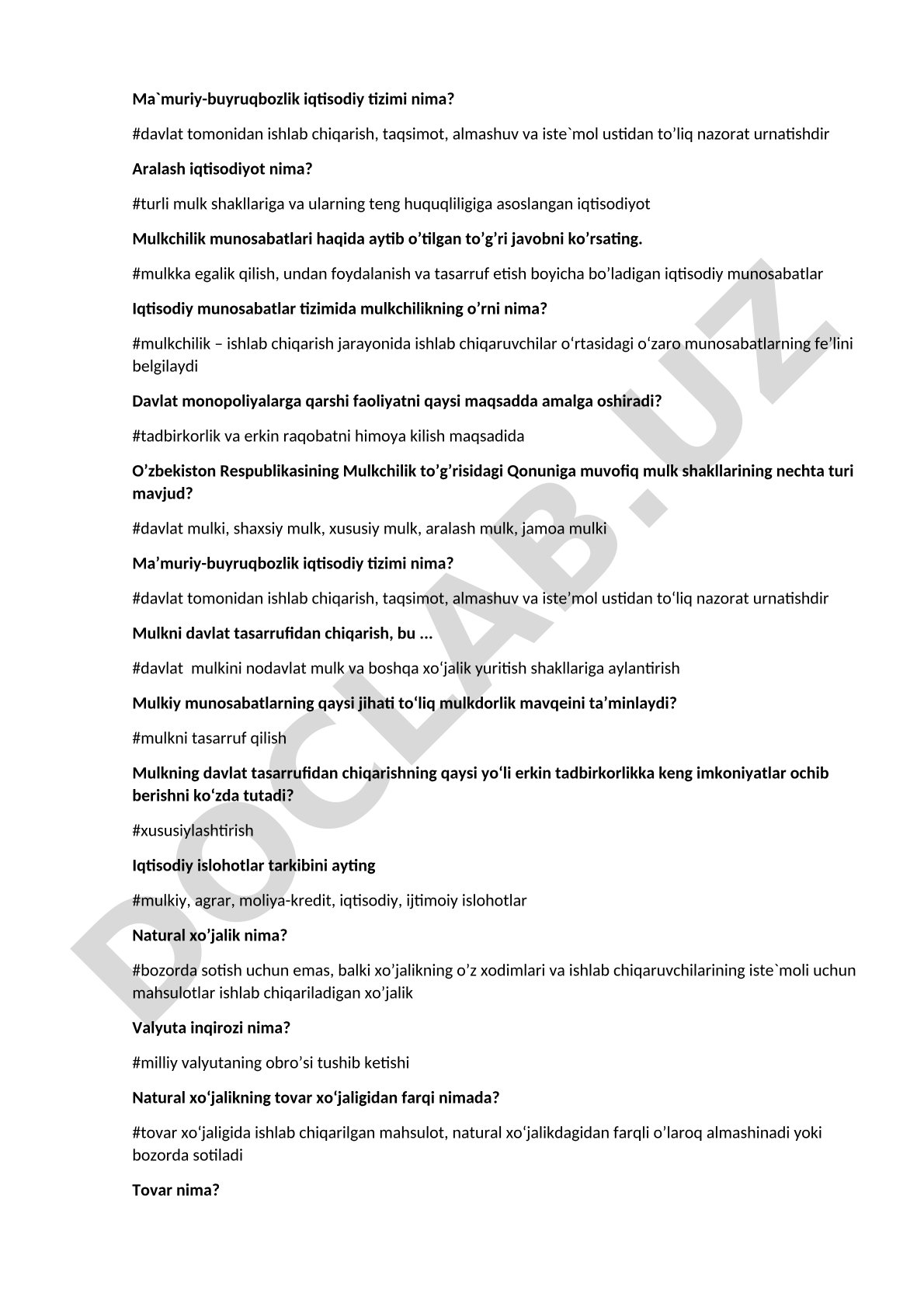 Iqtisodiy tizimlar va mulkchilik munosabatlari