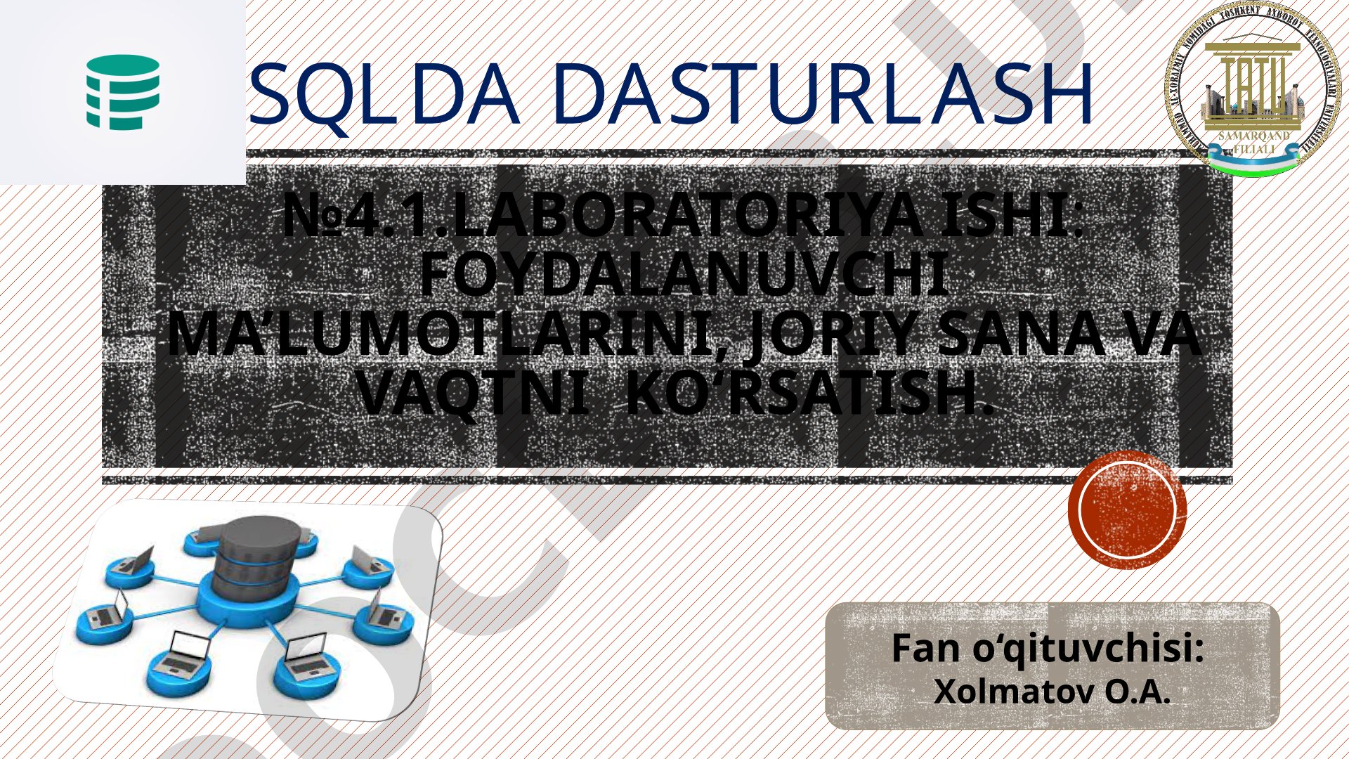 Foydalanuvchi ma’lumotlarini, joriy sana va vaqtni ko‘rsatish. SQLda dasturlash