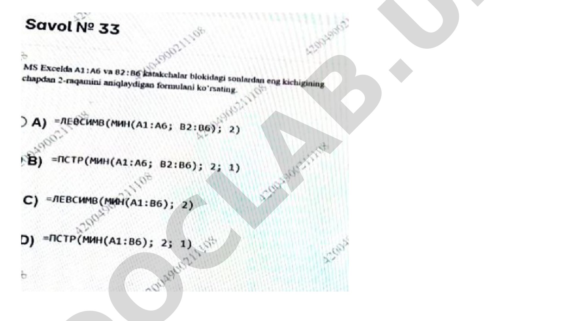 Dasturlash va informatika fanidan test savollari