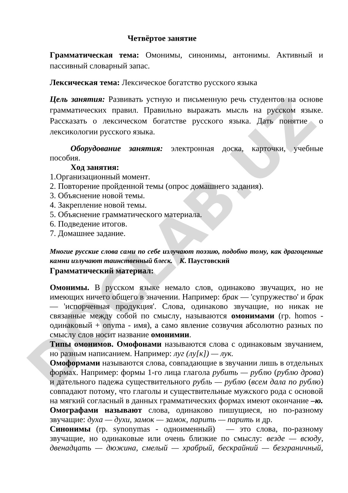 Лексическое богатство русского языка: омонимы, синонимы, антонимы