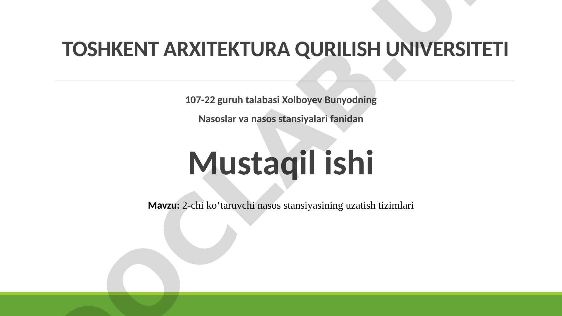 2-chi ko‘taruvchi nasos stansiyasining uzatish tizimlari