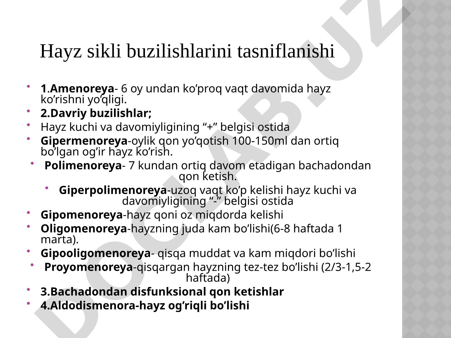 Amenoreya va hayz sikli buzilishlari tasnifi