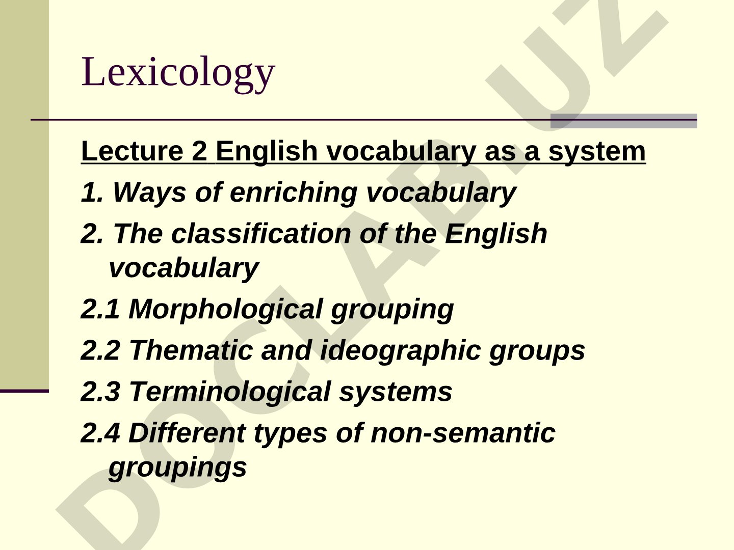 Lexicology Lecture 2 English vocabulary as a system