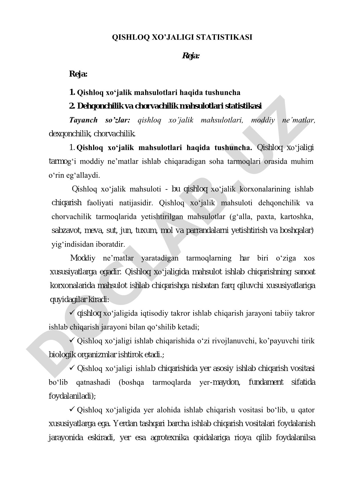 Qishloq xo'jaligi mahsulotlari statistikasi