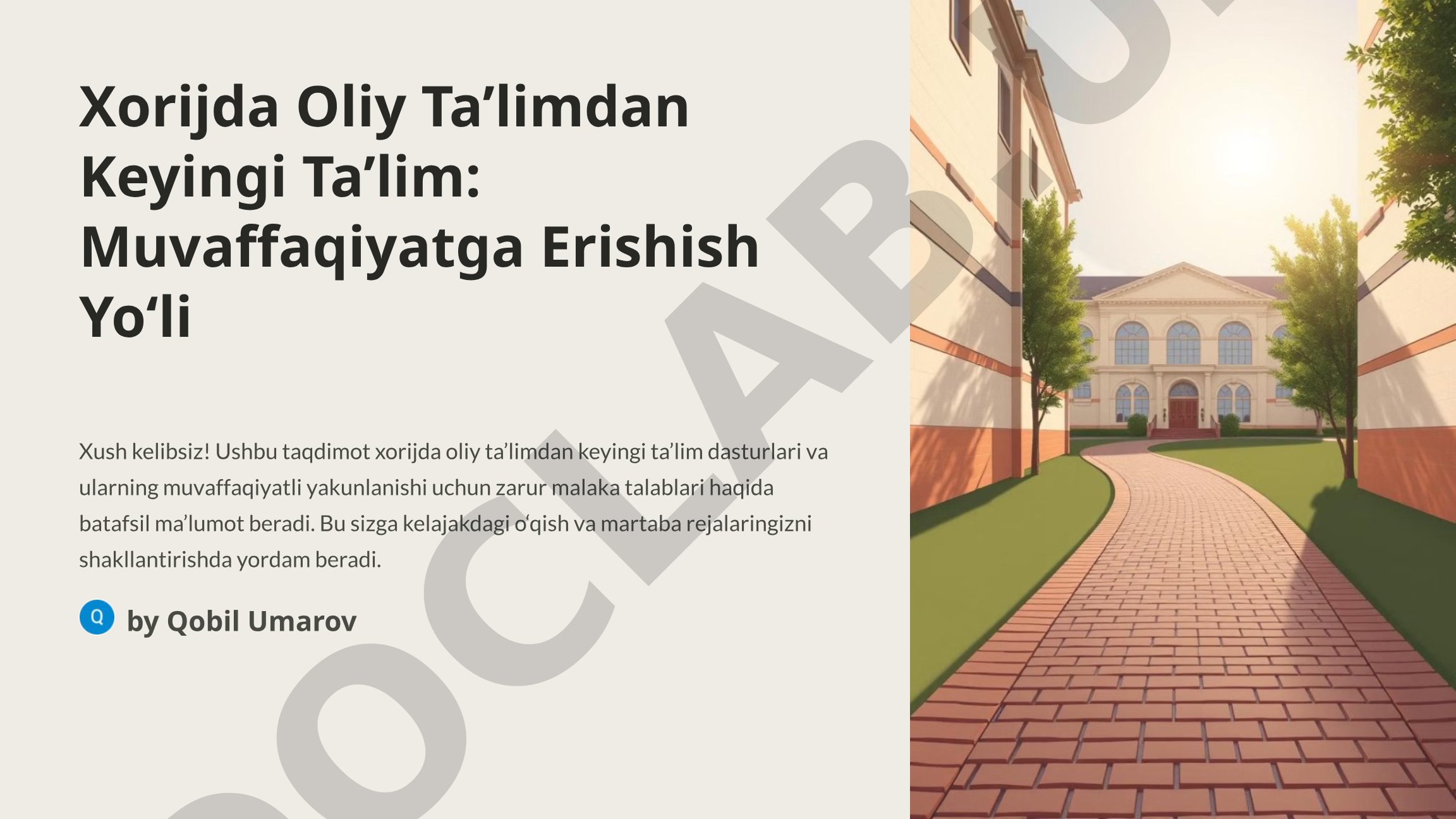 Xorijda Oliy Ta’limdan Keyingi Ta’lim: Muvaffaqiyatga Erishish Yo‘li