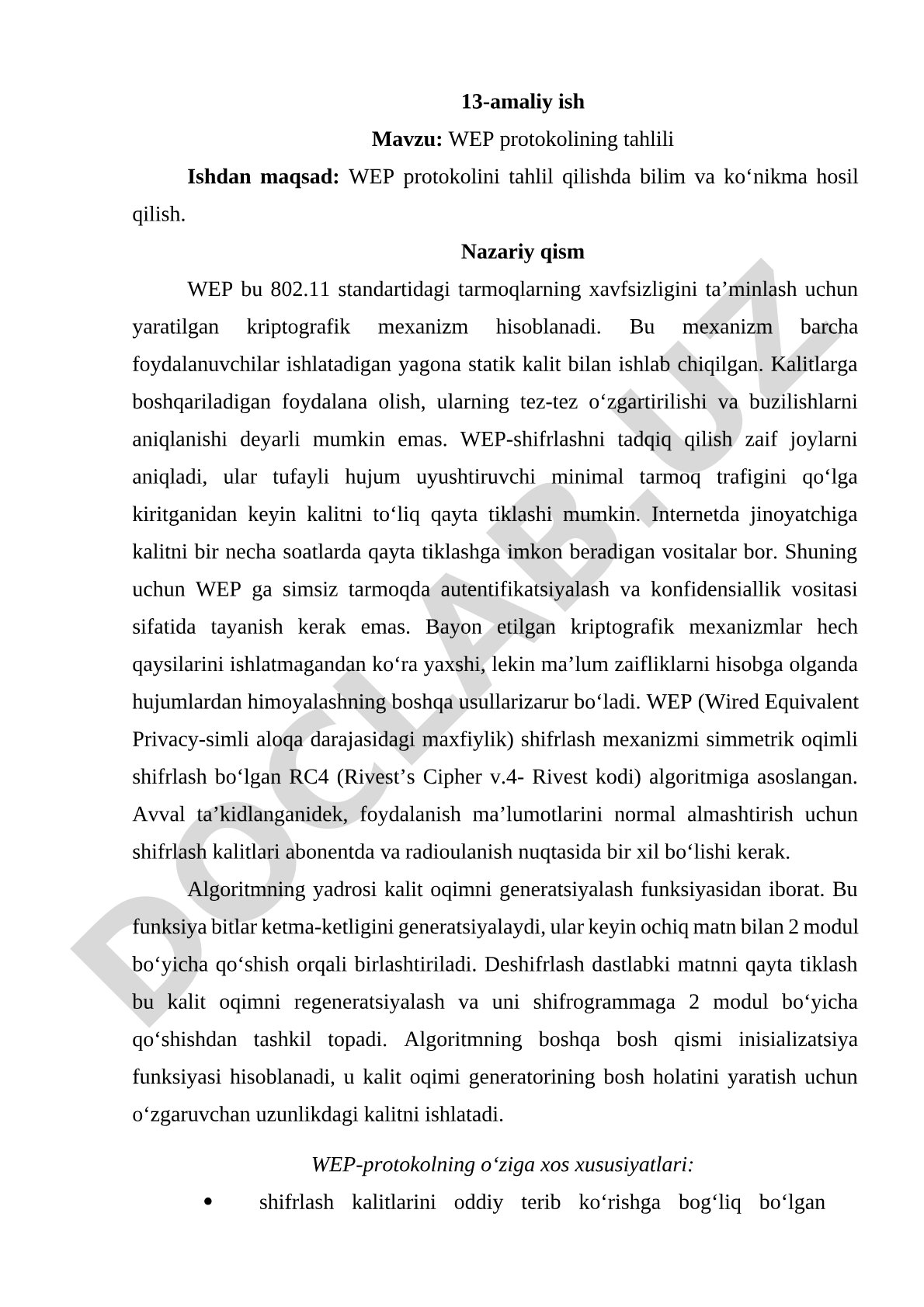 WEP protokolining tahlili