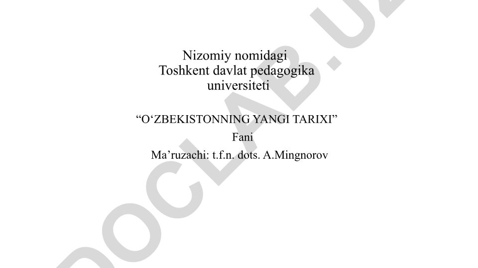 O'zbekistonning yangi tarixi: Ma'naviy hayotdagi o'zgarishlar va madaniy taraqqiyot muammolari