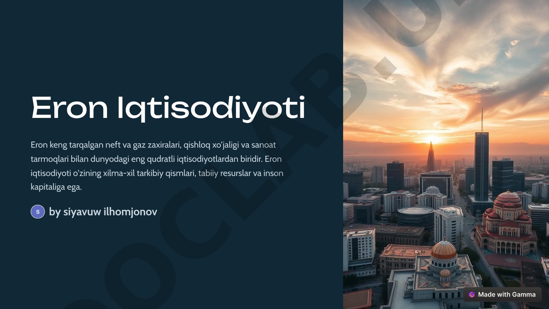 Eron Iqtisodiyoti va uning asosiy tarmoqlari
