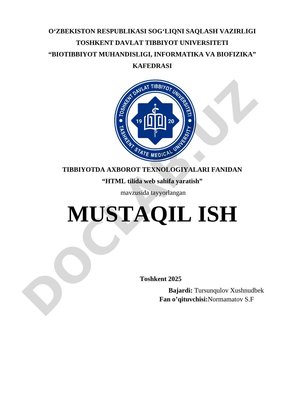 HTML tilida web sahifa yaratish