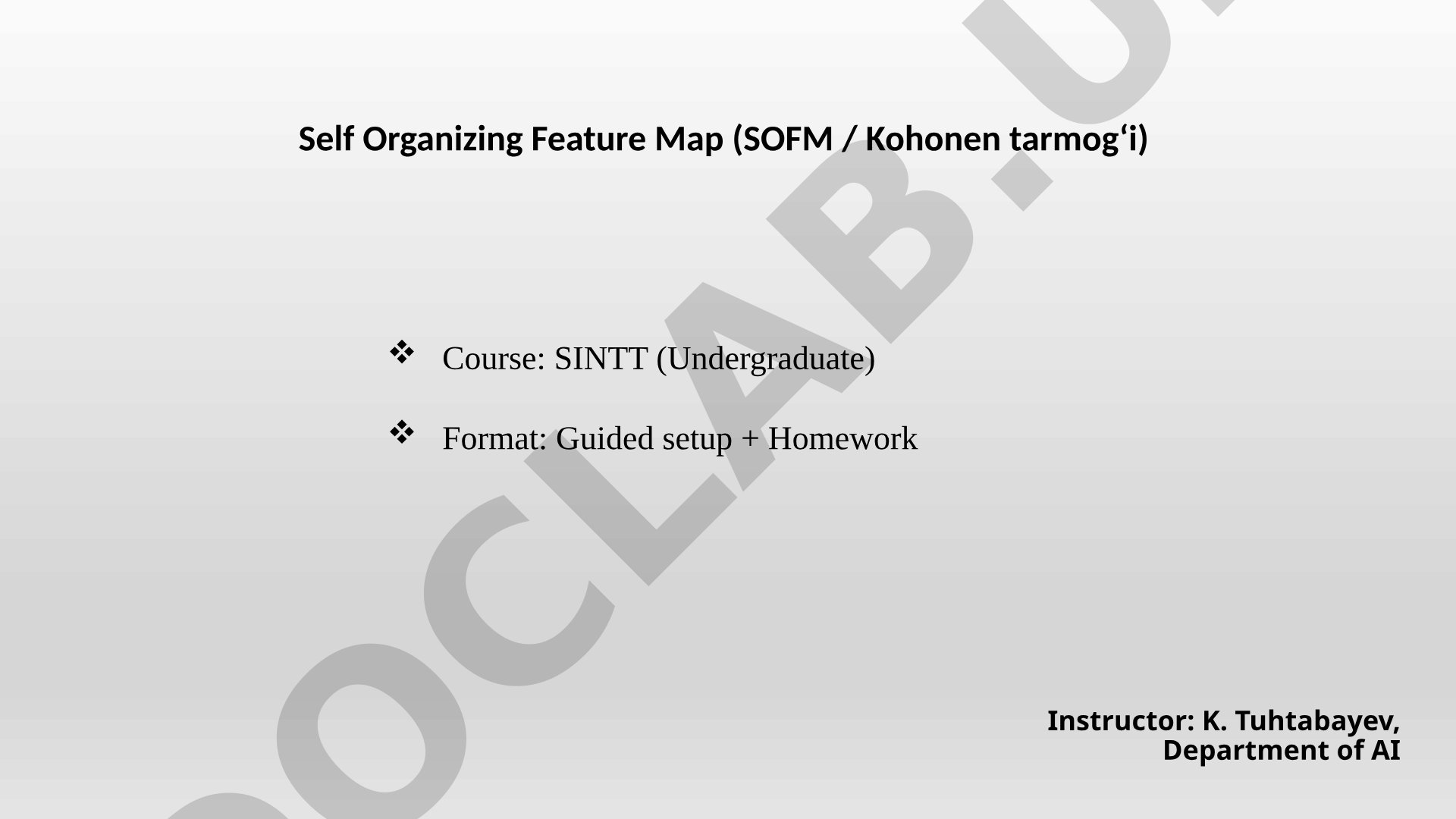Self Organizing Feature Map (Kohonen tarmog'i)