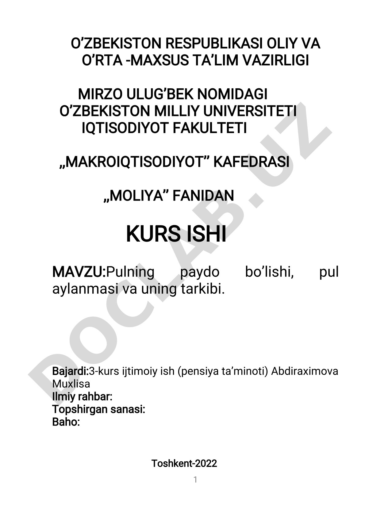 Pulning paydo bo'lishi, pul aylanmasi va uning tarkibi