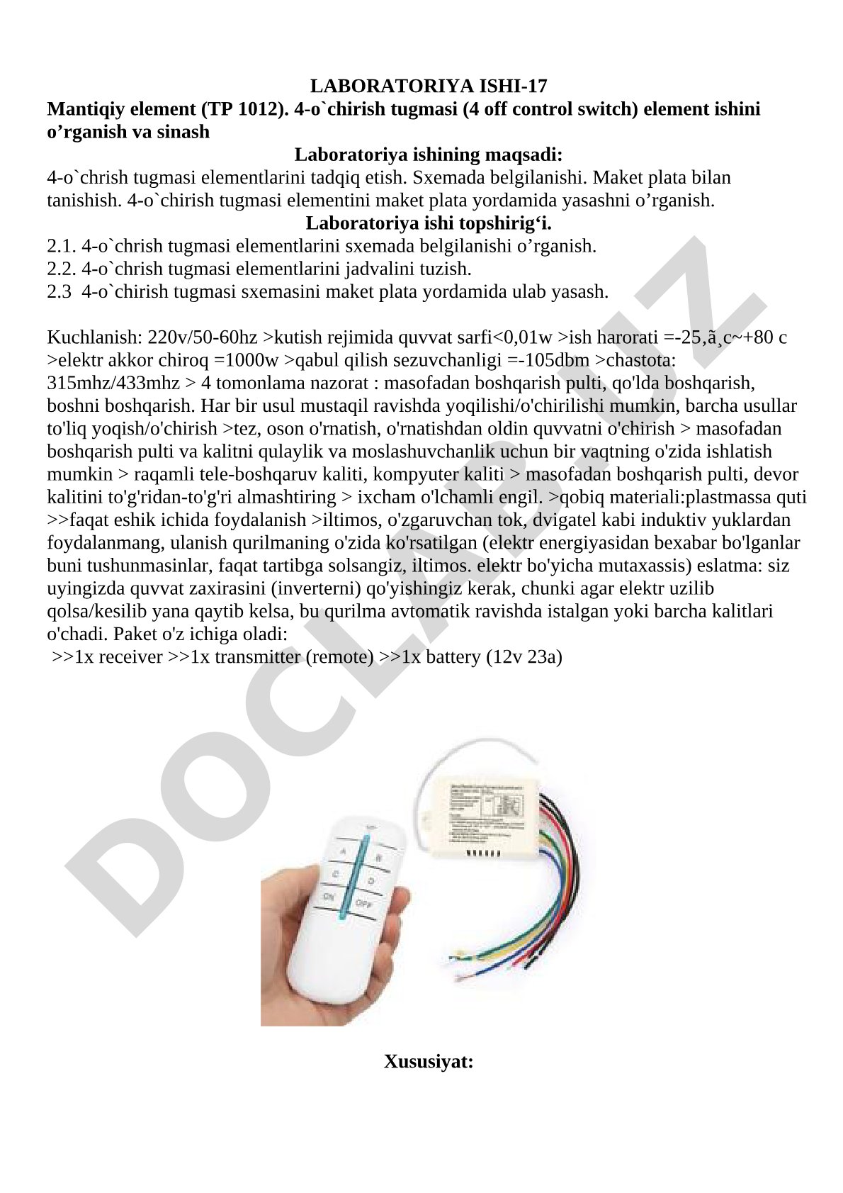 Mantiqiy element (TP 1012) 4-o'chirish tugmasi (4 off control switch)