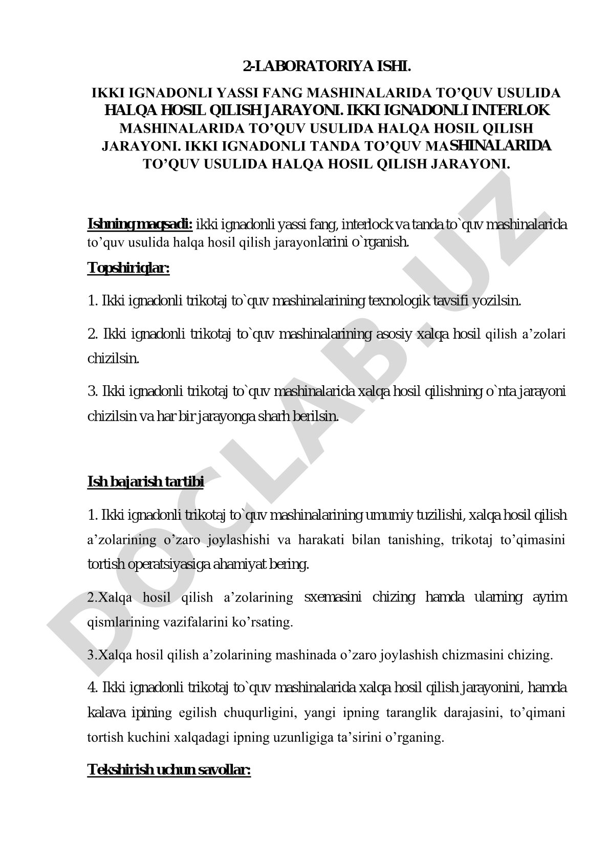 Ikki ignadonli trikotaj to'quv mashinalarida halqa hosil qilish jarayoni