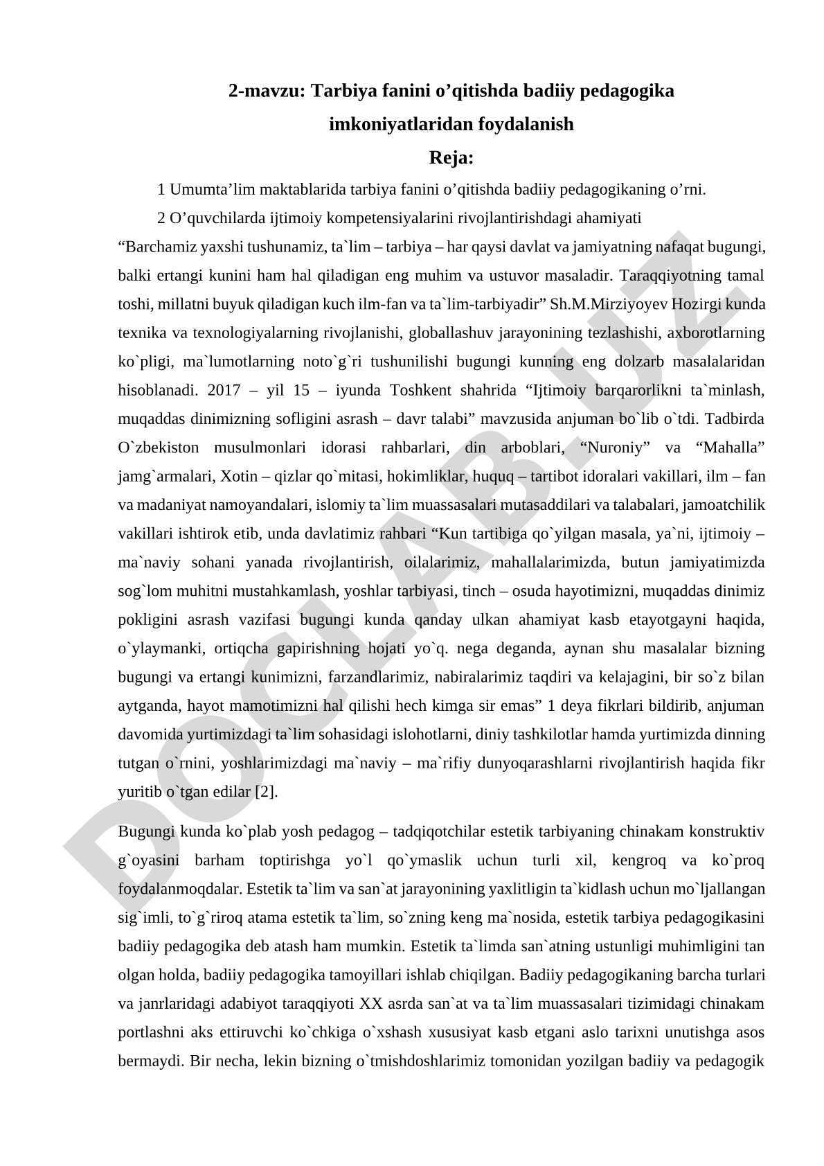 Tarbiya fanini o’qitishda badiiy pedagogika imkoniyatlaridan foydalanish