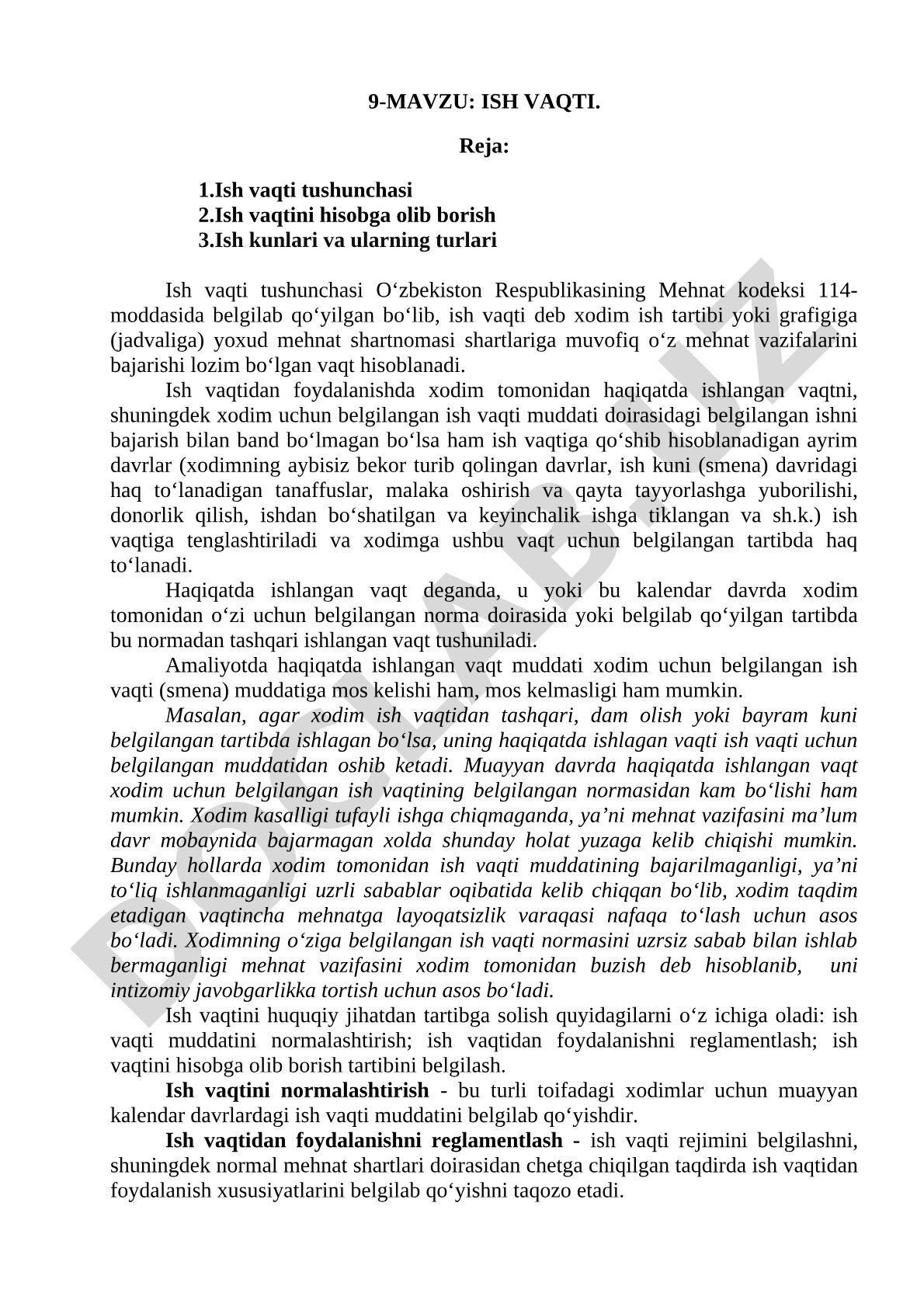 Ish vaqti tushunchasi, hisobga olish va ish kunlari turlari