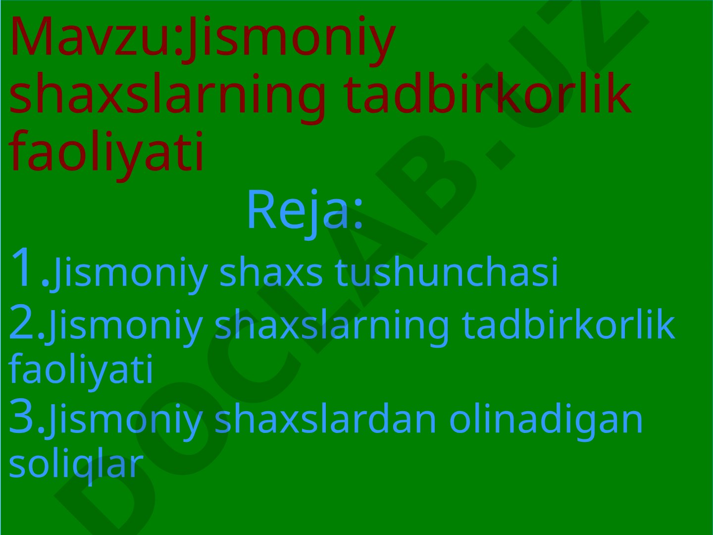 Jismoniy shaxslarning tadbirkorlik faoliyati